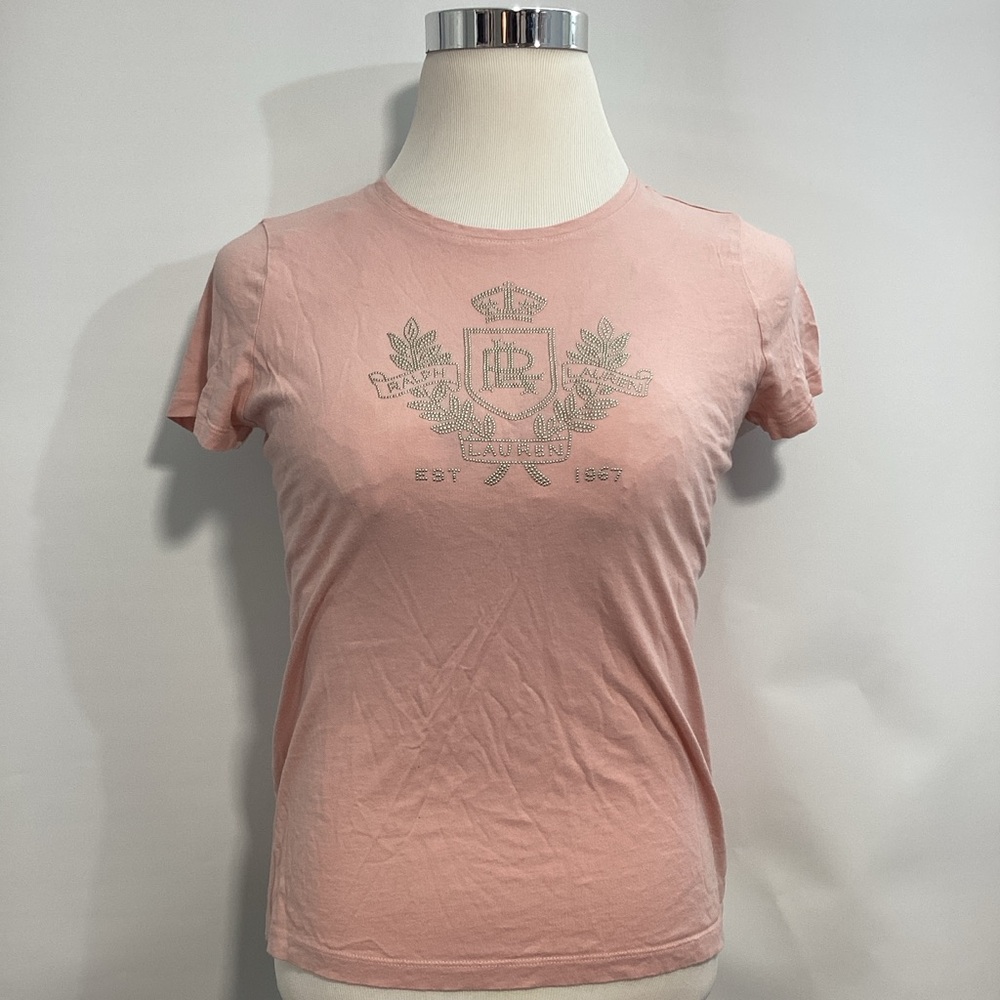 Lauren Ralph Lauren Pink Emblem Short Sleeve Tee Size L
